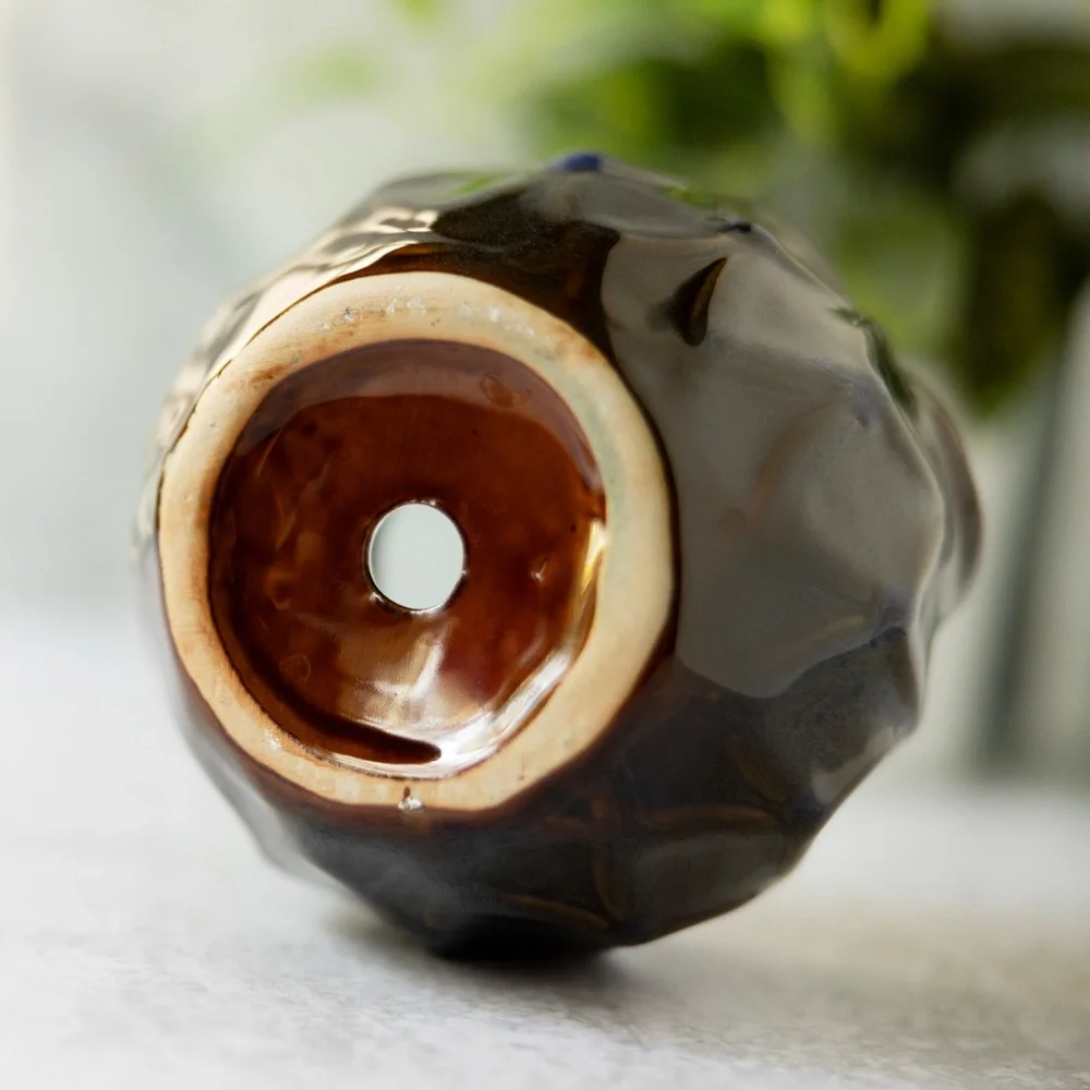 Ceramic Owl Accent Vase in Deep Brown and Blue